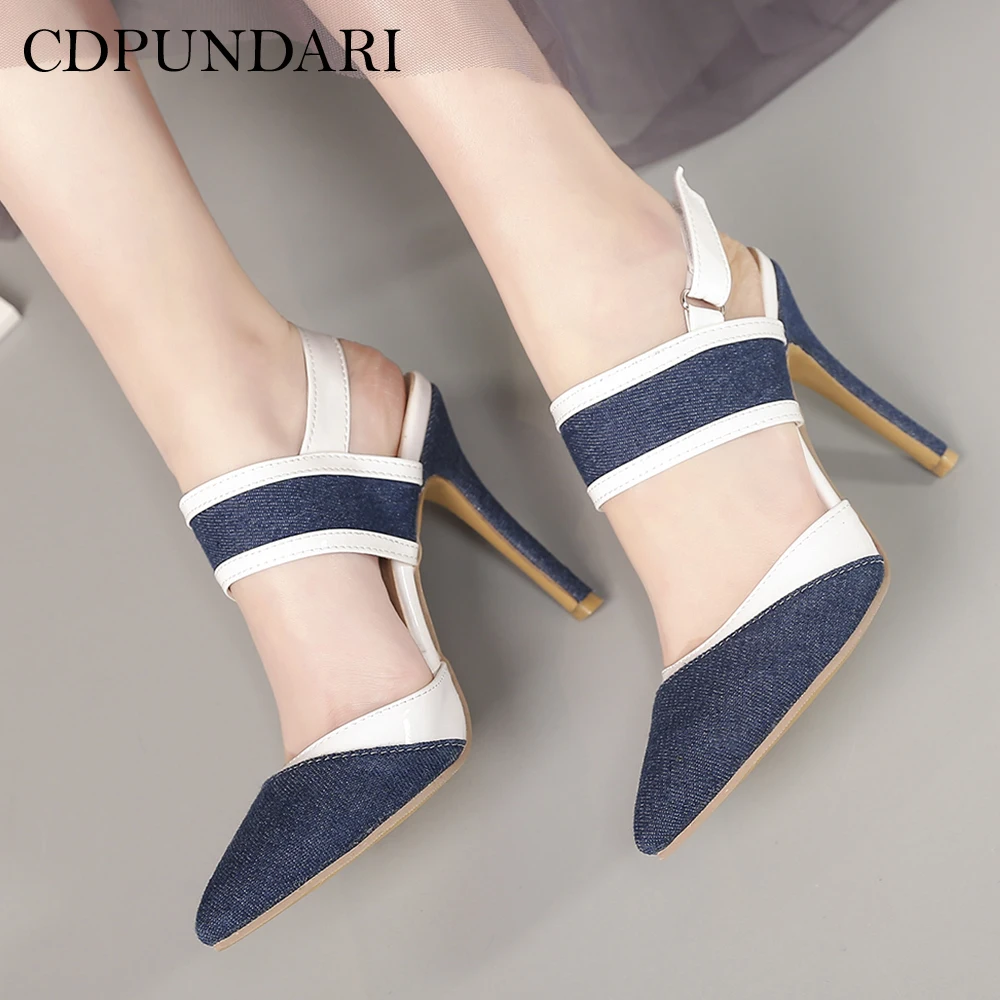 

CDPUNDARI Denim Pointed Toe Sexy high heels women Pumps Ladies Summer shoes woman Wedding Shoes