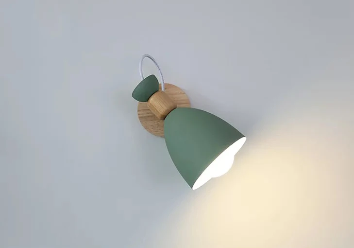 Скандинавский свет из массива дерева Macarons Настенные светильники для спальни прикроватный для прохода светодиодный настенный светильник Мода 3 цвета Настенные светильники для дома - Цвет абажура: Зеленый