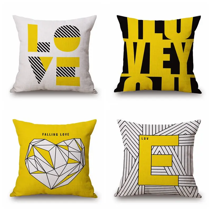 

Nordic Style Yellow Abstract Geometric Printed Linen Cotton Cushion Cover Decorative Sofa Throw Pillow Case Almofadas