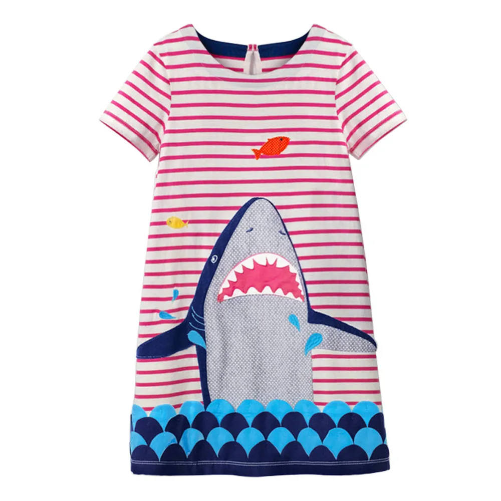 

Littlemandy Shark Baby Girls Summer Enfant Princess Dress 2018 New Costumes for Kids Clothing Print Jersey Clothes Brand Dresses