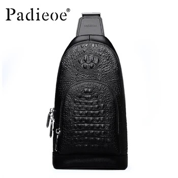 

Padieoe new arrival mens messenger bags famous brand crocodile grain genuine leather chest bag business men shoulder bag