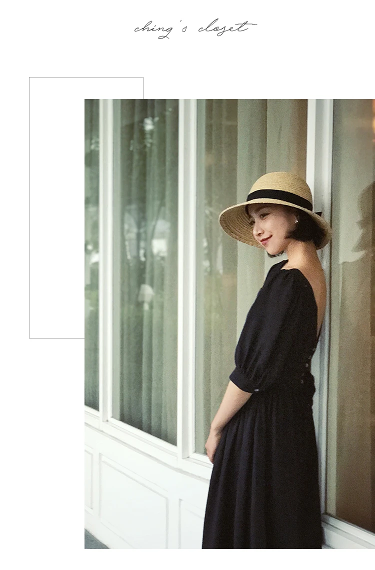 Весенне-летнее женское винтажное шифоновое Черное длинное платье в стиле Хепберн, элегантное тонкое Съемное платье с воротником в стиле Питера Пэна, одежда elbise