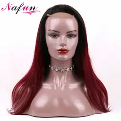 NAFUN бразильский прямо натуральные волосы парики 10 "-22" Синтетические волосы на кружеве натуральные волосы парики T1B/99J non-реми 100% натуральные