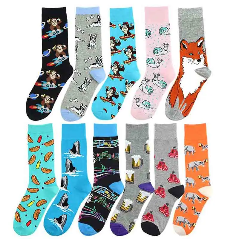 

Animal Food Crew Funny Socks Men Chili Burger Dog Elephant Pattern Socks Novelty Gift Sokken Unisex Skateboard Socks