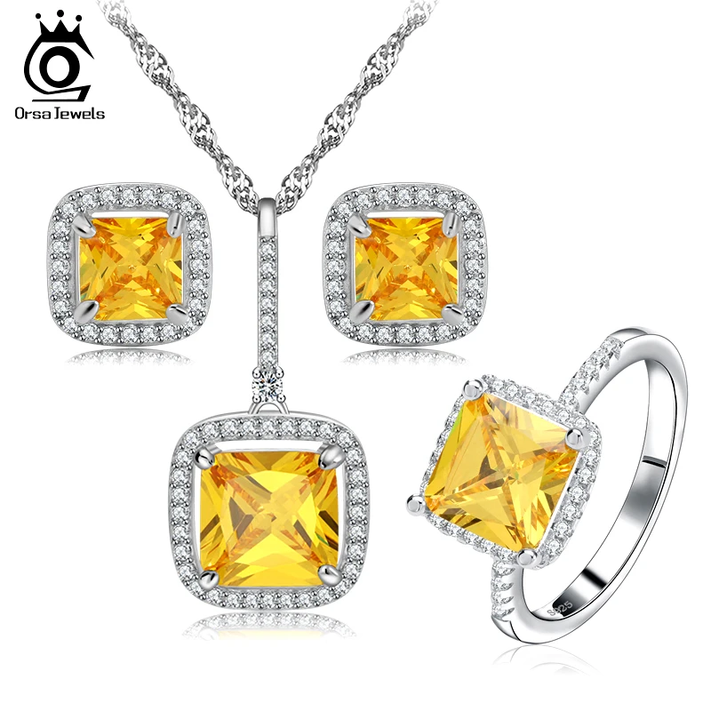 

ORSA JEWELS Fashion Princess Cut Zircon Jewelry Set for Women Wedding and Engagement Sets Jewelry Female OS67