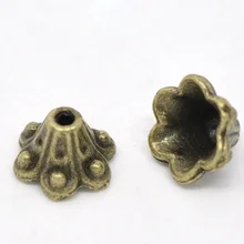 Бусины Из Цинкового металлического сплава, бусины в форме цветка, античная бронза(подходит для бусин 8 мм), узор в горошек, 10 мм(3/") x 5 мм(2/8"), 20 шт, Новинка