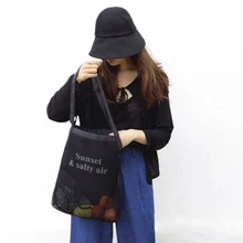 Черные СЕТЧАТЫЕ СУМКИ популярная сумка для покупок хлопковые фрукты и овощи многоразовые домашние сумки на плечо сумки для хранения сетки машинная стирка