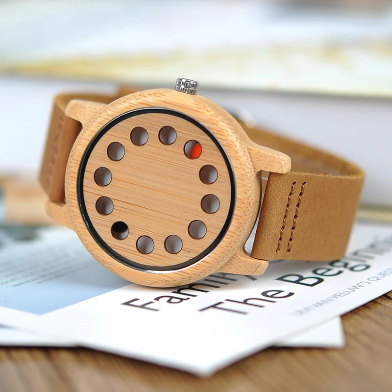 BOBO BIRD Luxury Quartz Mens Watches Bamboo Dial with 12 Holes Wood Wristwatches Quartz-Watch Relogio Masculino