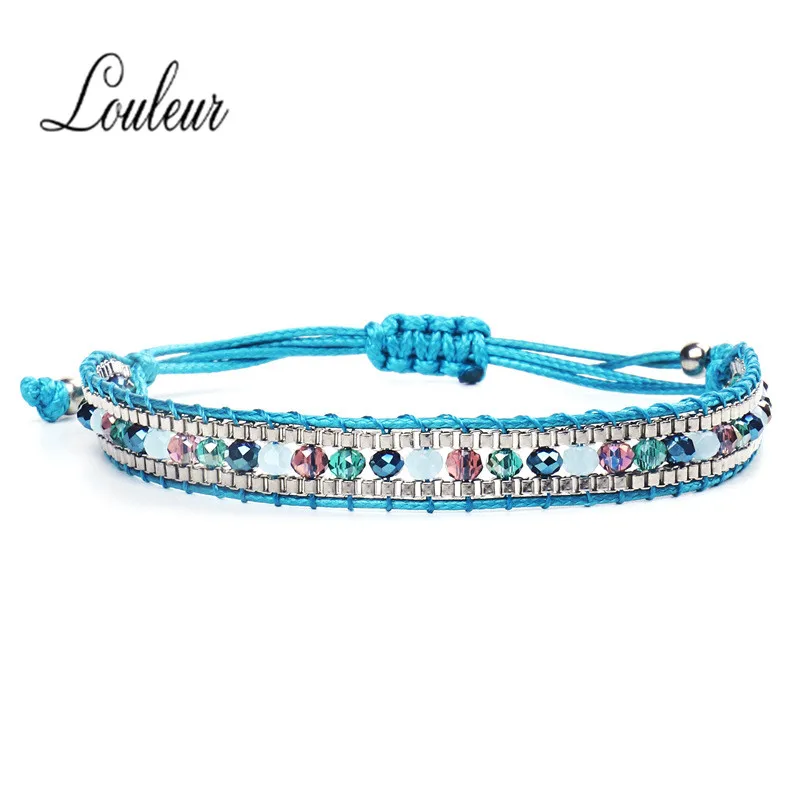LOULEUR 3pairs/set Crystal Fashion Natural Stone Bracelets adjustable Bohemia Summer Boho Indian Jewelry
