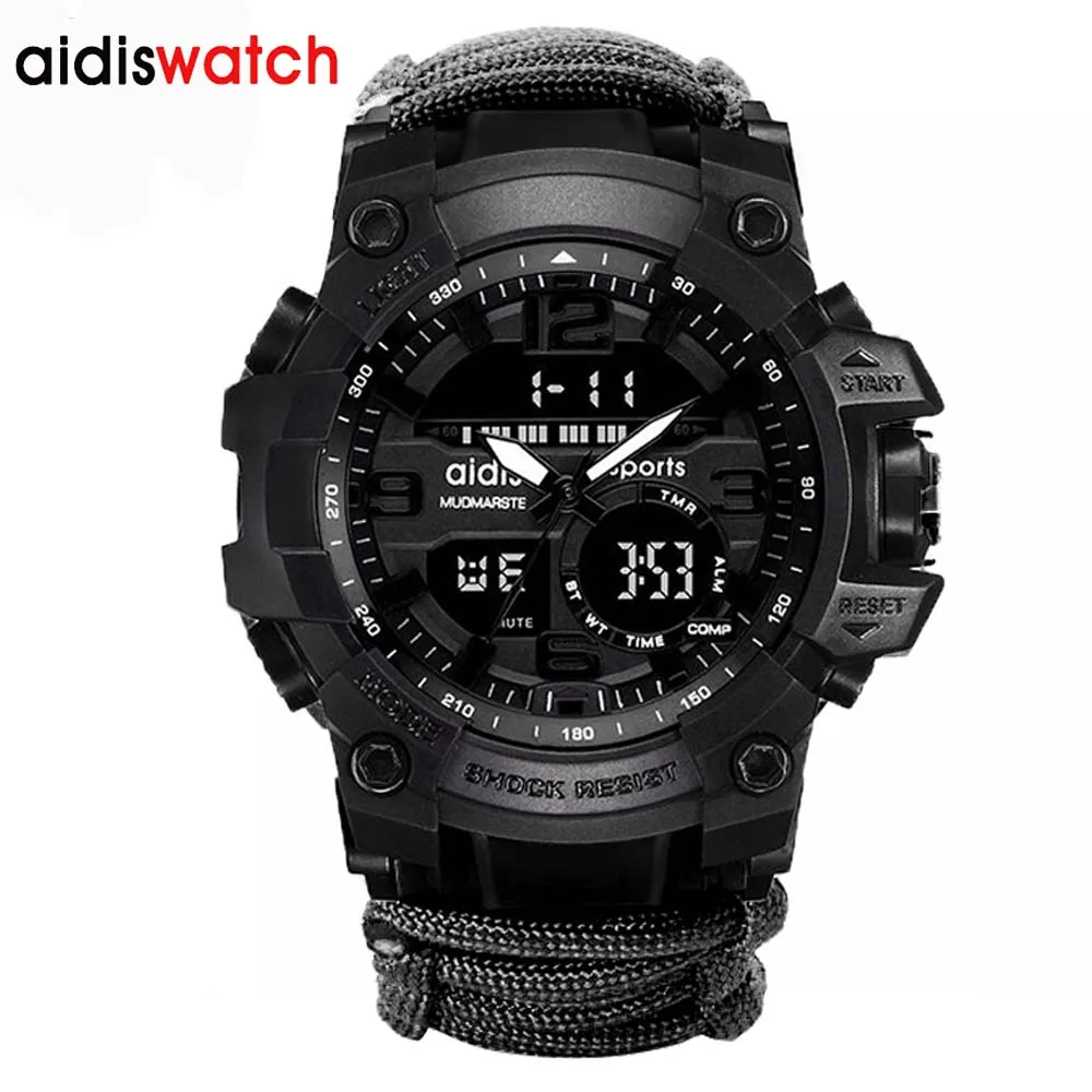 Addies Sports Watches Dual Display Analog Digital LED Luminous Electronic Quartz Wristwatches Waterproof Swimming Military Watch | Наручные