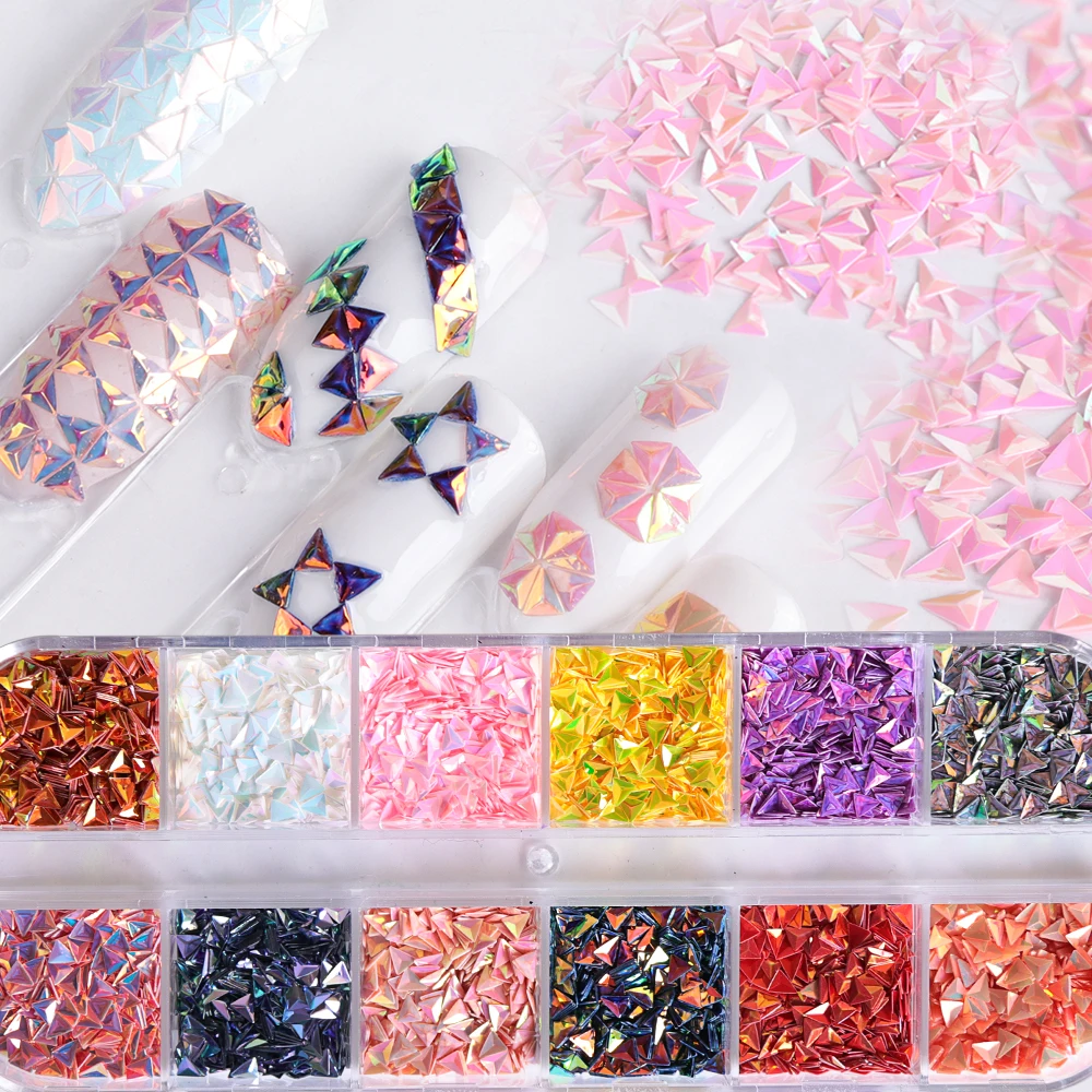 

1Set Mixed Color Chameleon AB Triangle Nail Glitter Gradient Sequins Nail Flakes Shiny Manicure Tips Nail Art Decorations BE1-12