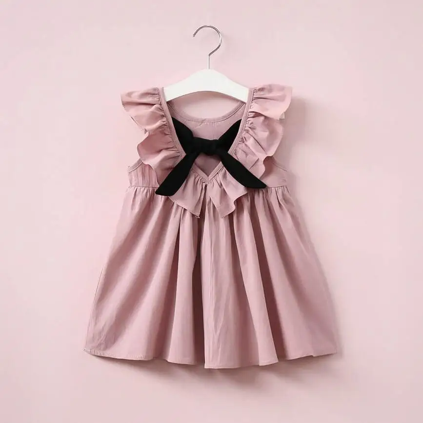 Baby Girls Dress Brand Summer Beach Style Pleated Bow Party 2 colours Backless Dresses For Clothing 1-12Yrs | Детская одежда и