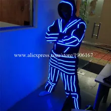 Со светящимися вставками костюм одежда с маской для Танцы светодиодные растущий Освещение робот Костюмы Для мужчин событие для вечеринок