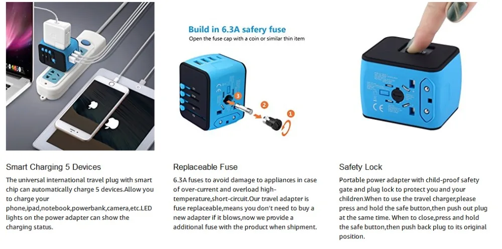 Универсальный адаптер, адаптер питания для путешествий, Международный адаптер питания с 3.4A 3 USB и 1 type-C, для Великобритании, ЕС, США, Австралии