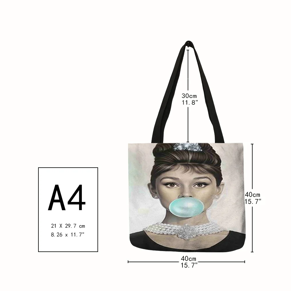 Unique Customize Tote Bag Eco Foldbale Bags with Audrey Hepburn Print Reusable Shopping Bags Fashion Handbag For Women