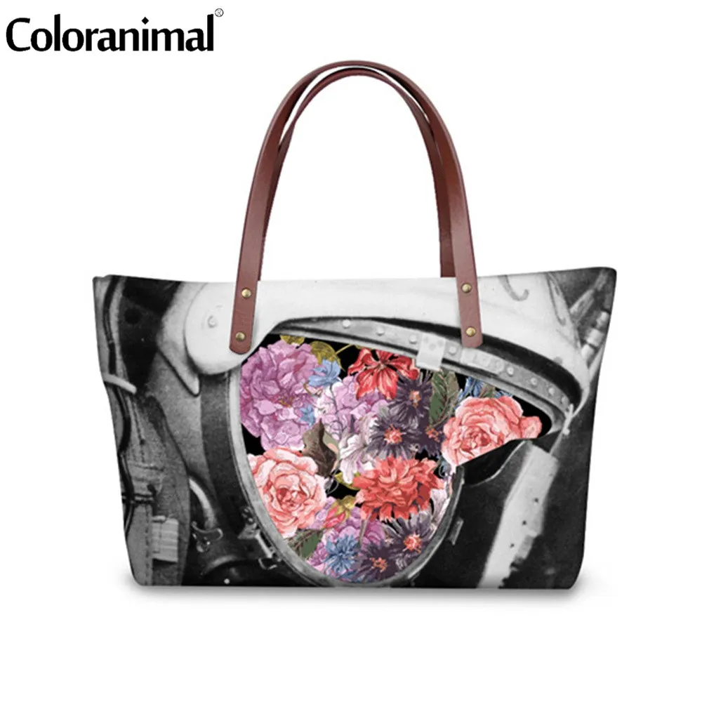 cheap Coloranimal 2018 Designer Brand Flower Lady Hand Bag Women Funny Print Large Capacity Shoulder Handbag Daily Shopping Tote Bag
