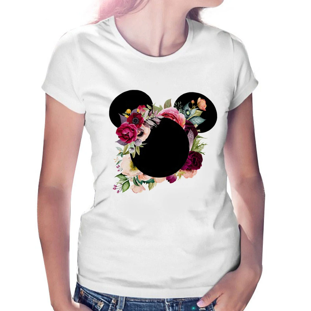 Camiseta Mujer футболка женские леопардовые футболки с мышью Kawaii цветы Мультфильм