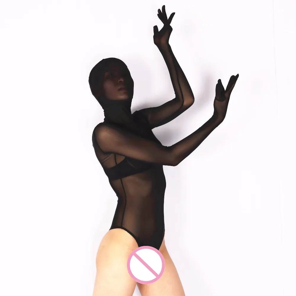 

(MS012) Women sexy high elastic lycra grenadine half perspective catsuit female fetish zentai tights