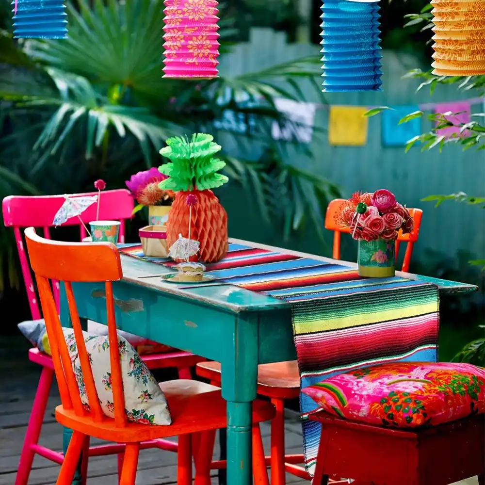Ourwarm Blue Mexican Serape Table Runner Wedding Blanket Cotton Tablecloth Passion Pink Home Decor Fiesta Hawaiana Party Favors