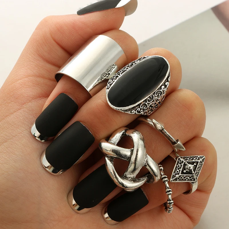 docona 5pcs/Set Fashion High Quality Bohemia Style Rings Set Classic Shape Pattern Crystal Pendant for Women Charm Jewelry
