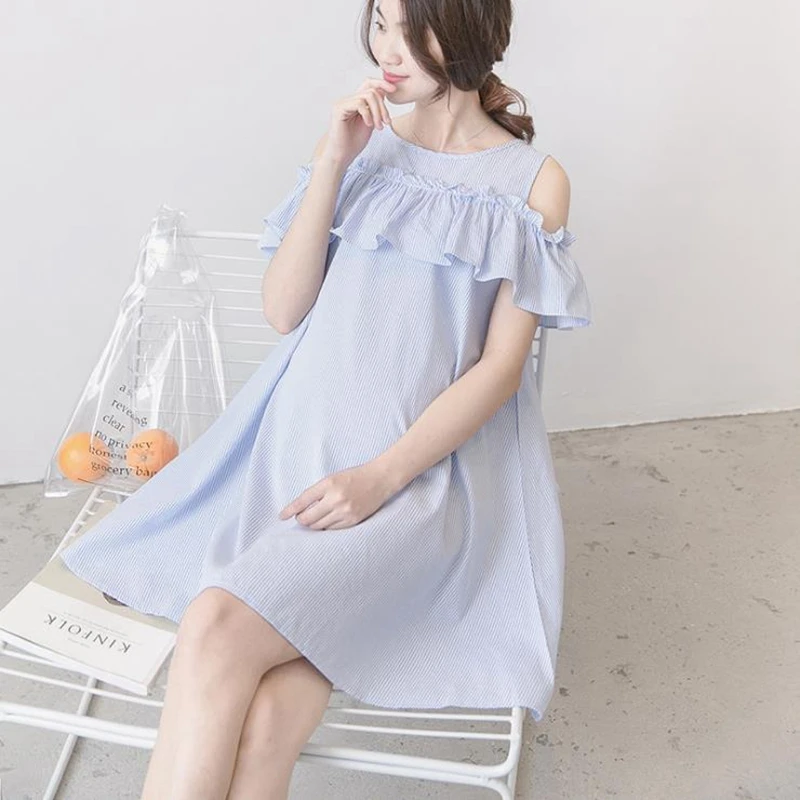 Summer dresses for pregnant women stripe ruffle strapless sleeves pregnant dress robe grossesse elegant dress maternity clothes Summer dresses for pregnant women stripe ruffle strapless sleeves pregnant dress robe grossesse elegant dress maternity clothes