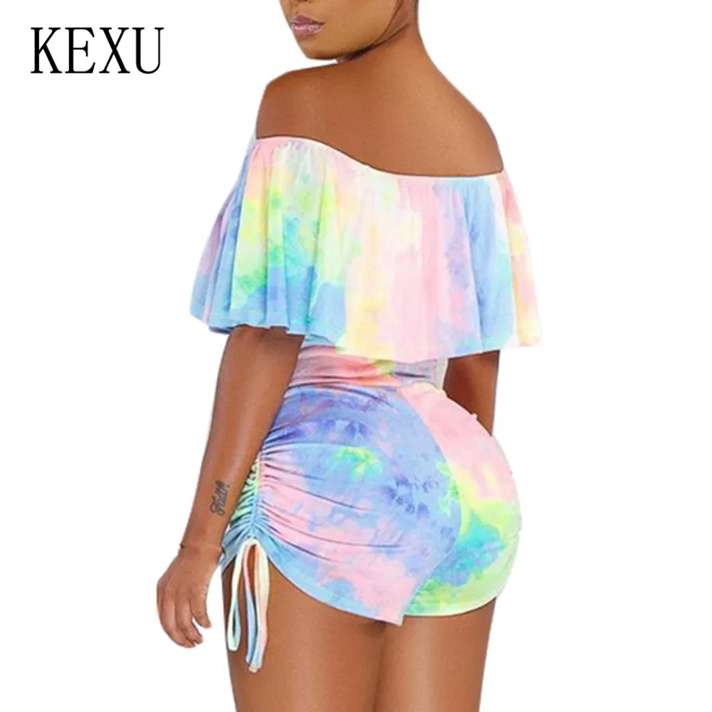KEXU Summer Sexy Hollow Out Camouflage Printed Ruffled Shorts Straps Drawstring Pants Women Elegant Sleeveless Retro Jumpsuits KEXU Summer Sexy Hollow Out Camouflage Printed Ruffled Shorts Straps Drawstring Pants Women Elegant Sleeveless Retro Jumpsuits