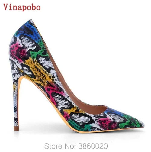 

Vinapobo colorful Snake Printing Women Sexy Extremely High Heels Pointed Toe Stilettos Heels Pumps Fashion Ladies Party Shoes