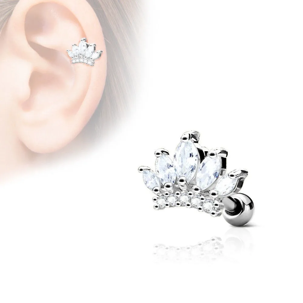 

High Polished Stainless Steel Zircon Ear Tragus Ring Ear Cartilage Piercing Ear Stud Helix Jewelry