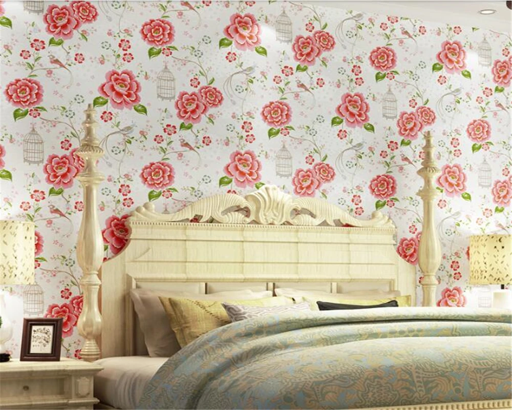 Us 31 74 31 Off Beibehang High Quality 3d Wallpaper Roll Romantic Blue Purple Red Big Flower Wallpaper Bedroom Living Room Tv Background Mural In