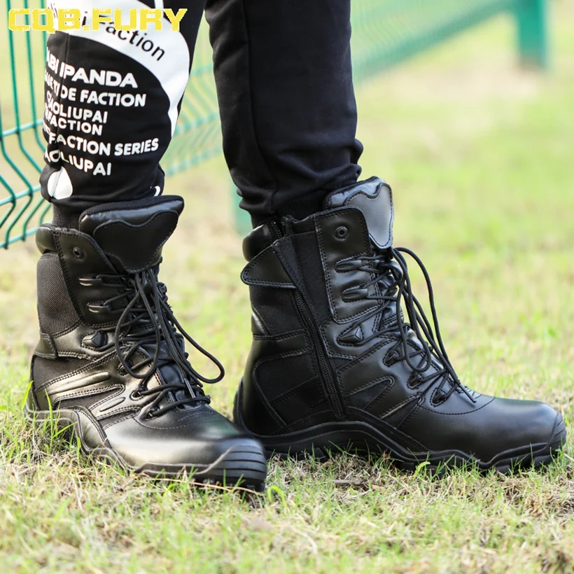 CQB. FURY/Новинка; модные мужские ботинки в стиле милитари с супер-светильником; черные тактические ботинки на молнии; армейские ботильоны; дышащие ботинки; size38-46