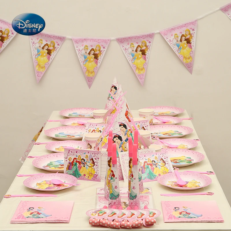 131 шт/партия disney вечеринка с принцессой принадлежности Дисней одноразовая посуда День Рождения украшения набор вечерние подарки
