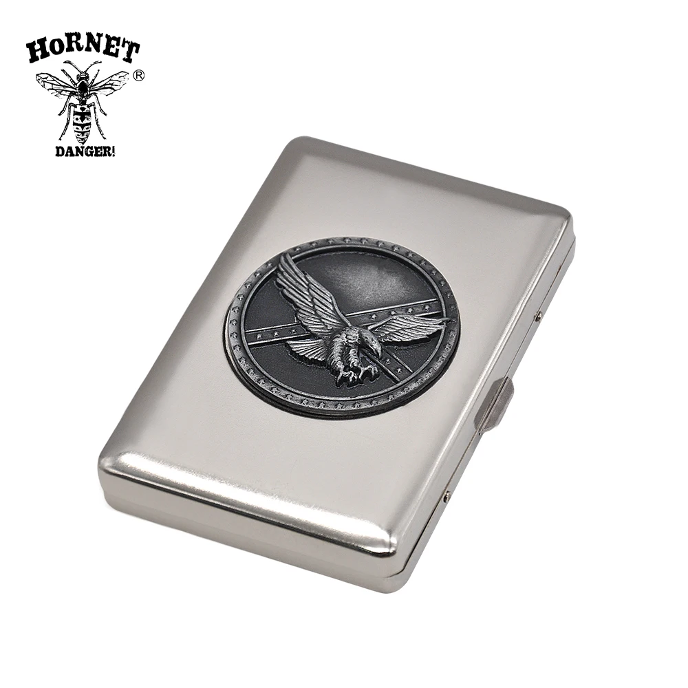 HORNET DANGER Metal Cigarette Case Holding 16 Regular Size Tobacco Box Metal Sticker Organizer Case Box With 2 Clips