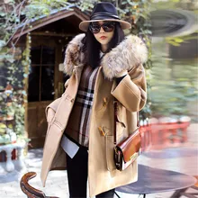 Casacos Inverno 2016 Women Winter Fashion Natural Raccoon Fur Collar Wool Coat Thickeninf Female Overcoat Casaco Feminino A1353