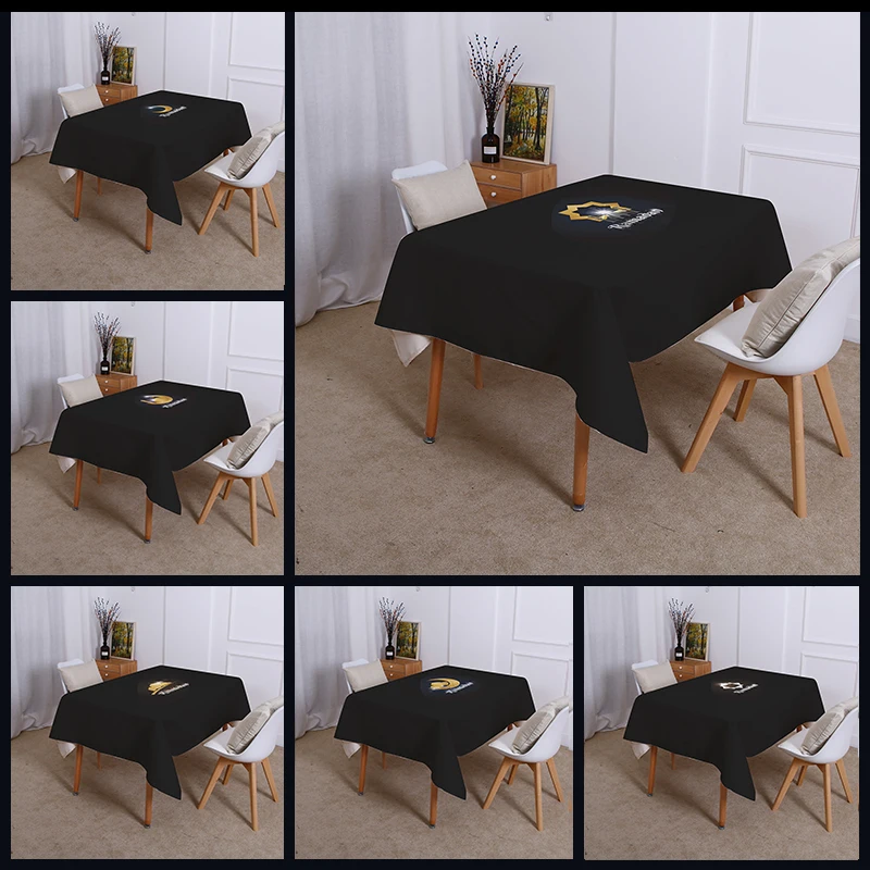 

Religious Islam table cloth Waterproof linen Black bottom Muslim moon Eid al-Fitr Home Decoration tablecloth Cover For Living