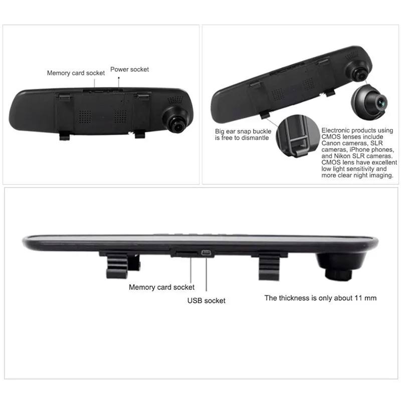 2017 New Car Rear Mirror DVR Driving Recorder Dash Cam 1080P HD Blue Screen 2.8-Inch Anti-Dazzling Blue Mirror
