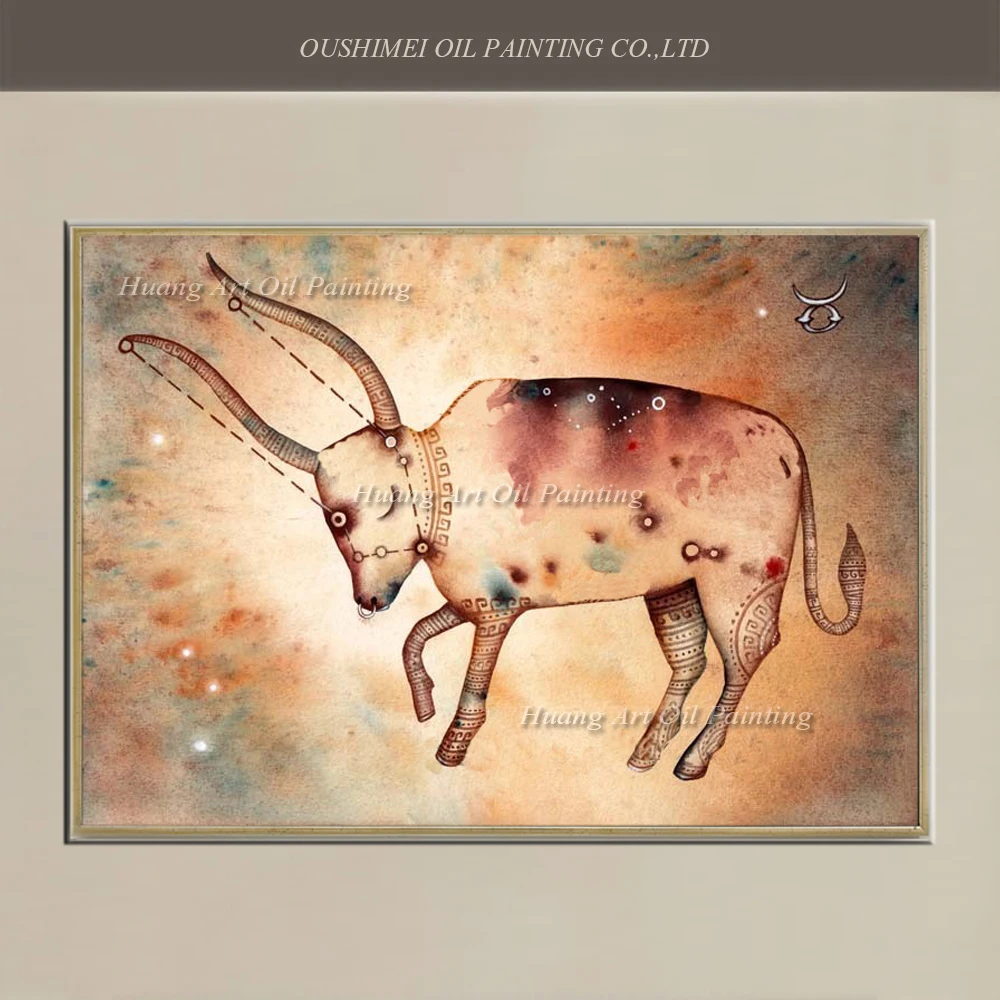 

Wholesale Constellation Taurus Paintings Handmade Modern Abstract on Canvas Wall Oil Painting Bull Brown Picture For Room Decor