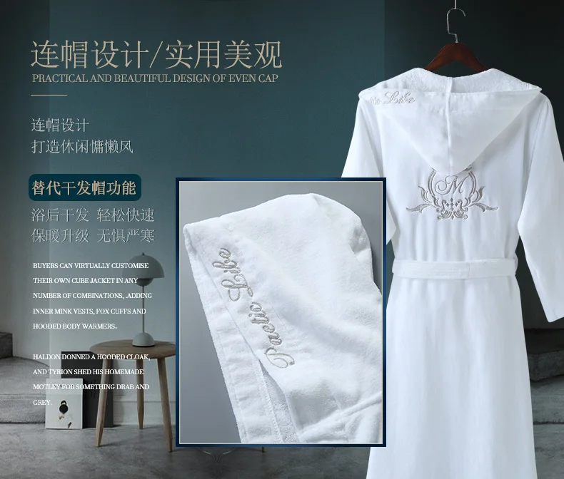 satin pajamas New Winter Five-star Hotel Bathrobes Men Women Cotton Towel Terry Bath Robes Male Thick Warm Hooded Absorbent Robes satin pajamas