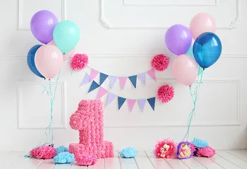 

Vinyl white wall Photography Backdrop colorful balloons baby Birthday Party Photo Background Background Photo Studio