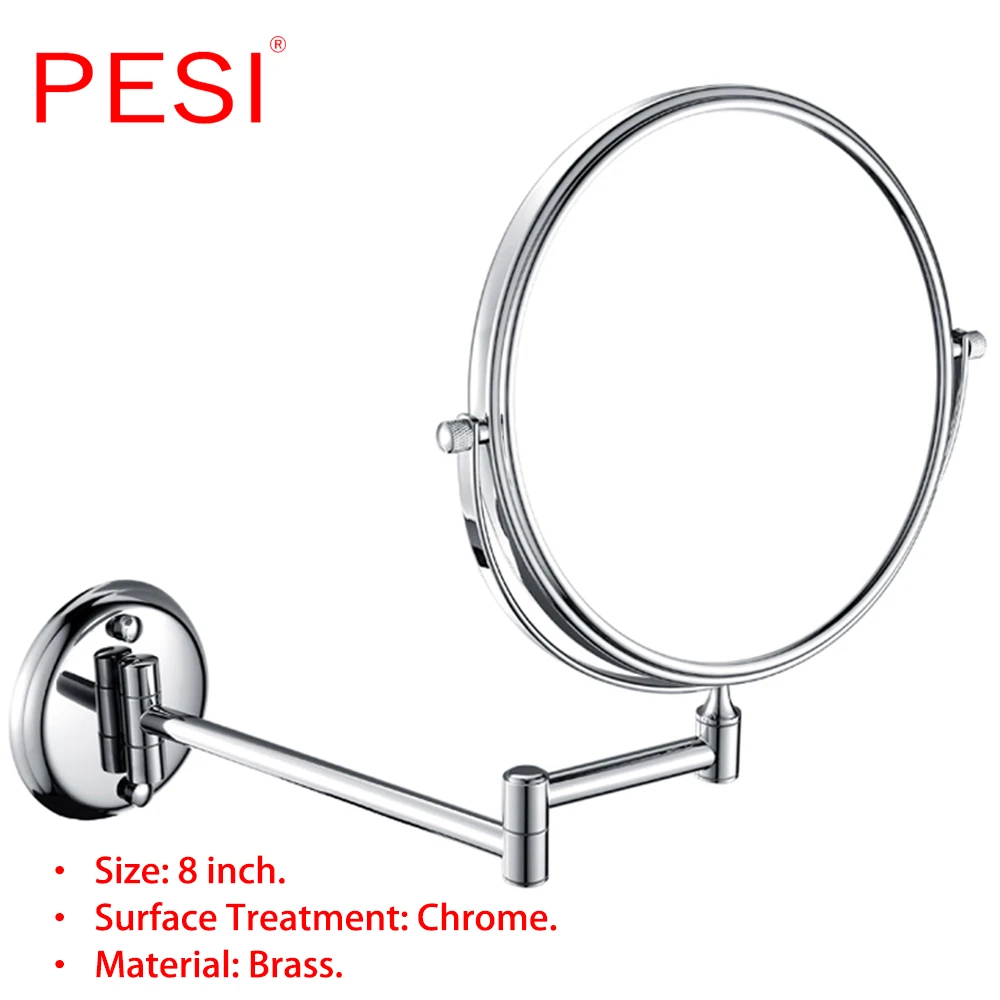 

Brass Bath Mirror 1X/3X Magnification Wall Mounted Adjustable Makeup Mirror Dual Arm Extend 2-Face Bathroom Mirror, Chrome.