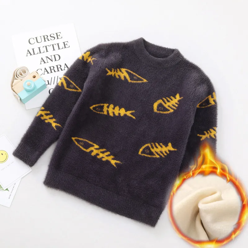 

2018 winter clothes children imitation mink fluffy clothes boy sweater with pile thickening baby bottom shirt children's