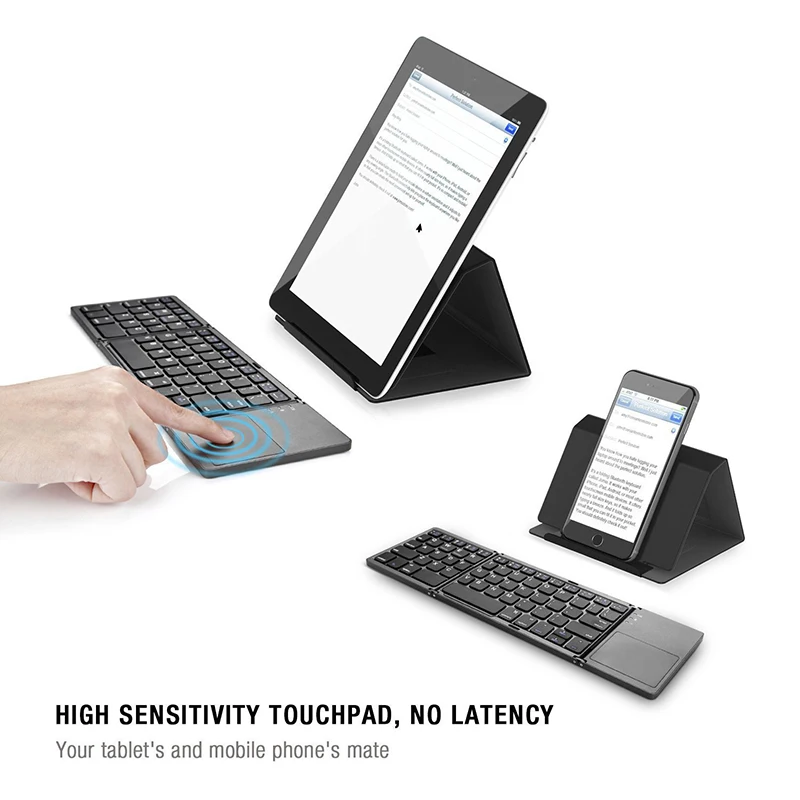 Ingelon Portable Twice Folding Bluetooth Keyboard BT Wireless Foldable Touchpad Foldable Smartphone Mini Windows Keypad for IOS korean computer keyboard