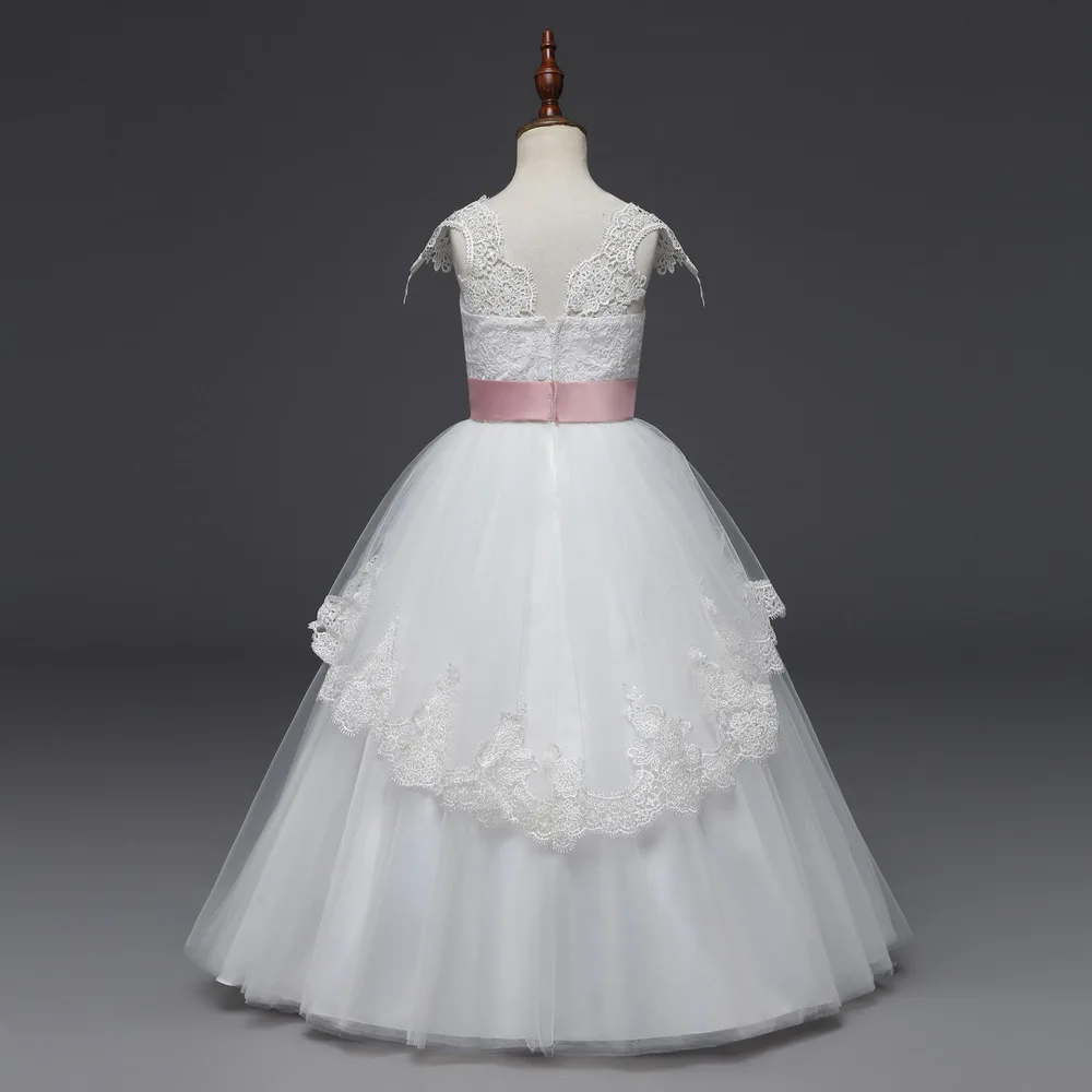 2018 tule girls dresses Lace teen wedding white Party princess dress children evening clothing kid formal pageant gown For Girls (3)