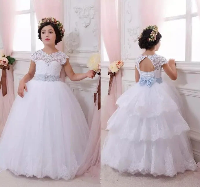 

Lace Puffy Girls Dresses 2017 Custom Made Flower Girls Dresses for Wedding First Communion Dress Birthday Gown