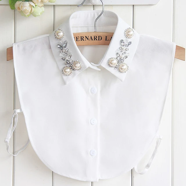 Blusa de puro, bordado de perlas de cristal, flor blanca, geométrico, corea sur, cuello de camisa falso, otoño e invierno, nuevo - AliExpress