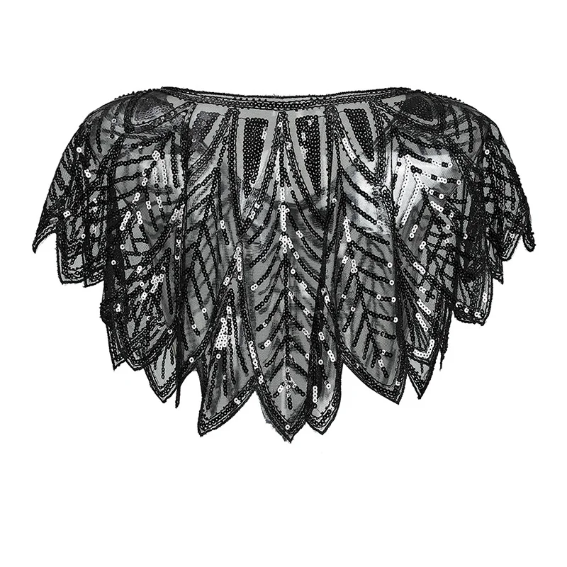 Online Schwarz Schal Cape Bolero Shrug mit Perlen Armloch Vintage inspiriert 1920s Great Gatsby Flapper Art Deco Hand made