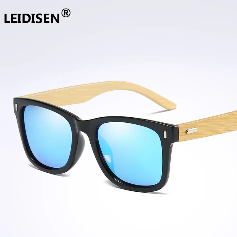 

LEIDISEN 2018 Fashion Bamboo Wood Sunglasses Polarized Men Women Brand Designer Goggles Coating Mirrored Eyewear UV400