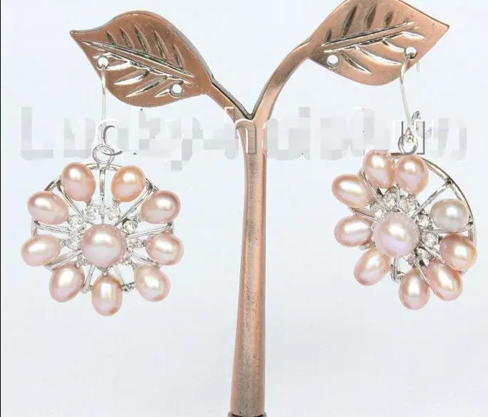 

Free Shipping >>>> Dangle 30mm snowflake shape purple pearls Earrings 925s j10273