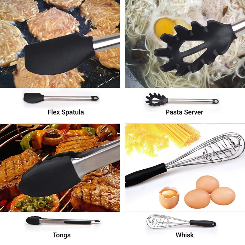 6 & 8 Pieces Super Sturdy Cooking Utensils Set & Non Stick Silicone Tips For Pots and Pans, Kitchen Utensils by Leeseph
