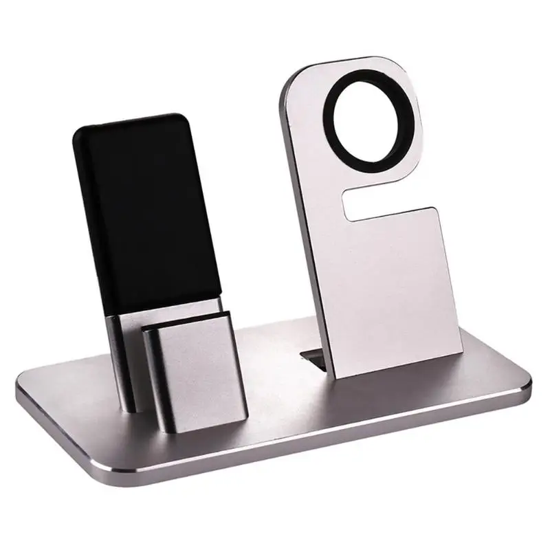 

Desktop Aluminum Alloy Charging Dock for iPhone 8 X 7 6 Charging Holder For Apple Watch 2 in 1 Mobile Phone Holder Charger