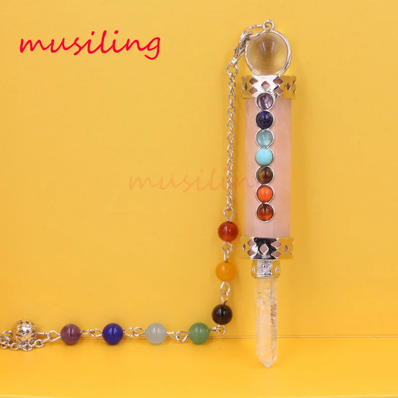 

7 Chakra Beads Hexagon Prism Necklace Pendants Natural Gem Stone Reiki Pendulum Chain Charms Healing Amulet Jewelry 1pcs